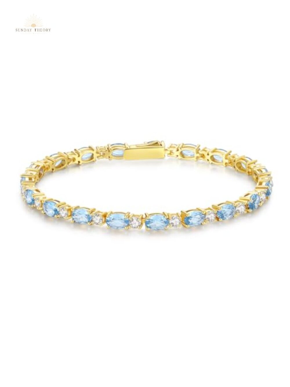 14K Gold Plated Sterling Silver Tennis Bracelet Women Oval Birthstone